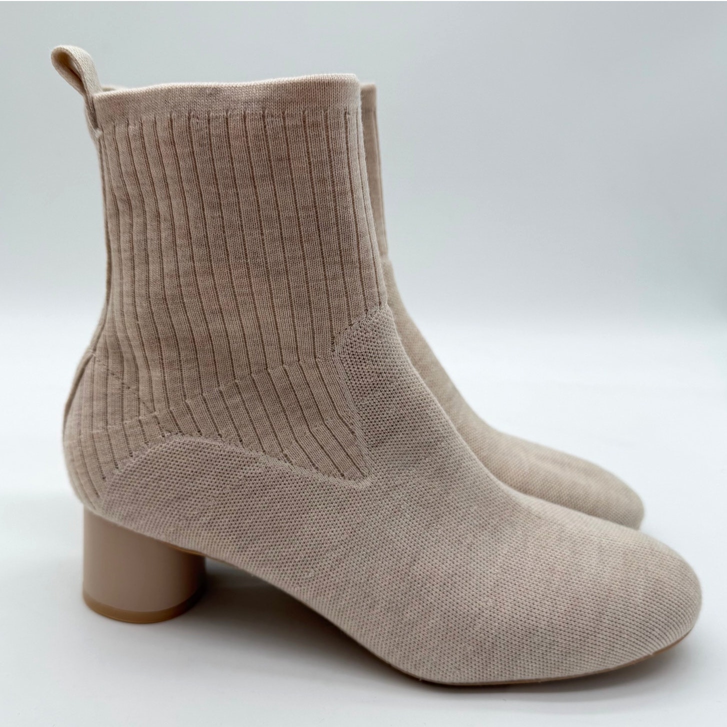 Vivaia Zoe Round Toe Block Heel Old Money Wool Knit Comfort Boots Almond 9.5